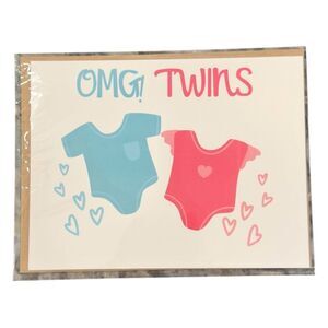 OMG Twins Boy Girl New Baby Congratulations Baby Shower Greeting Card. NEW.